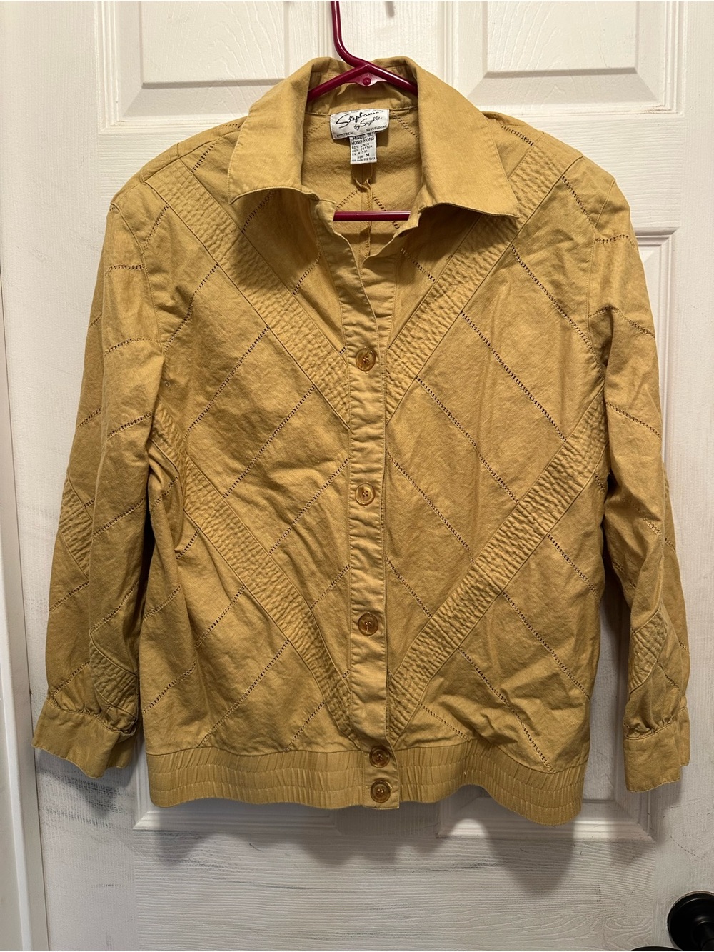 Vintage Mustard Textured Button-Front Linen Cotton Jacket